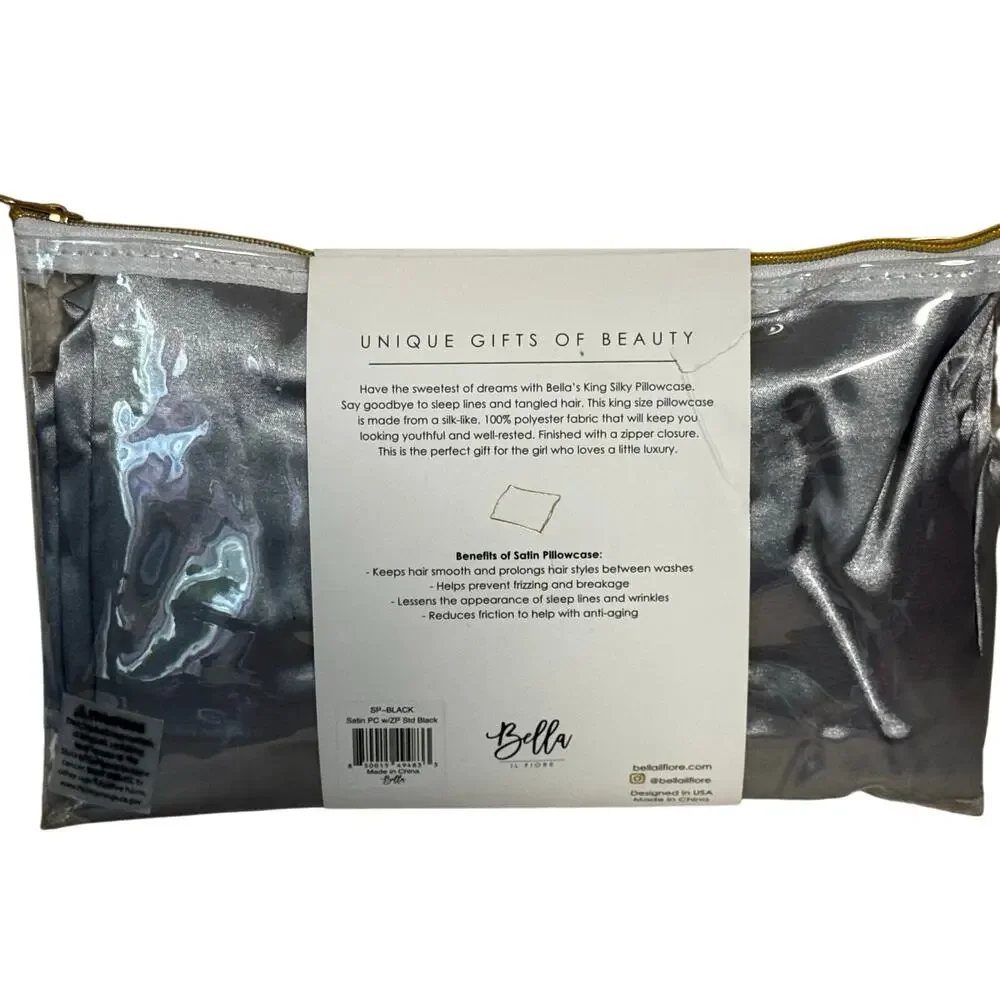 Bella NWT King Silky Gray pillow case with ruffle end & zip closure Luxurious